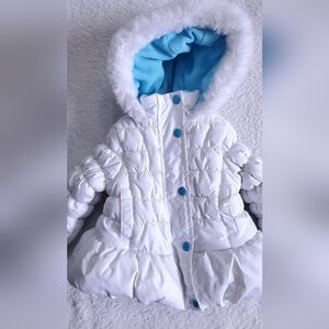 $75 HAWKE & CO HOODED PUFFY‎ WINTER COAT JACKET SPARKLE WHITE 18M  MONTHS #4